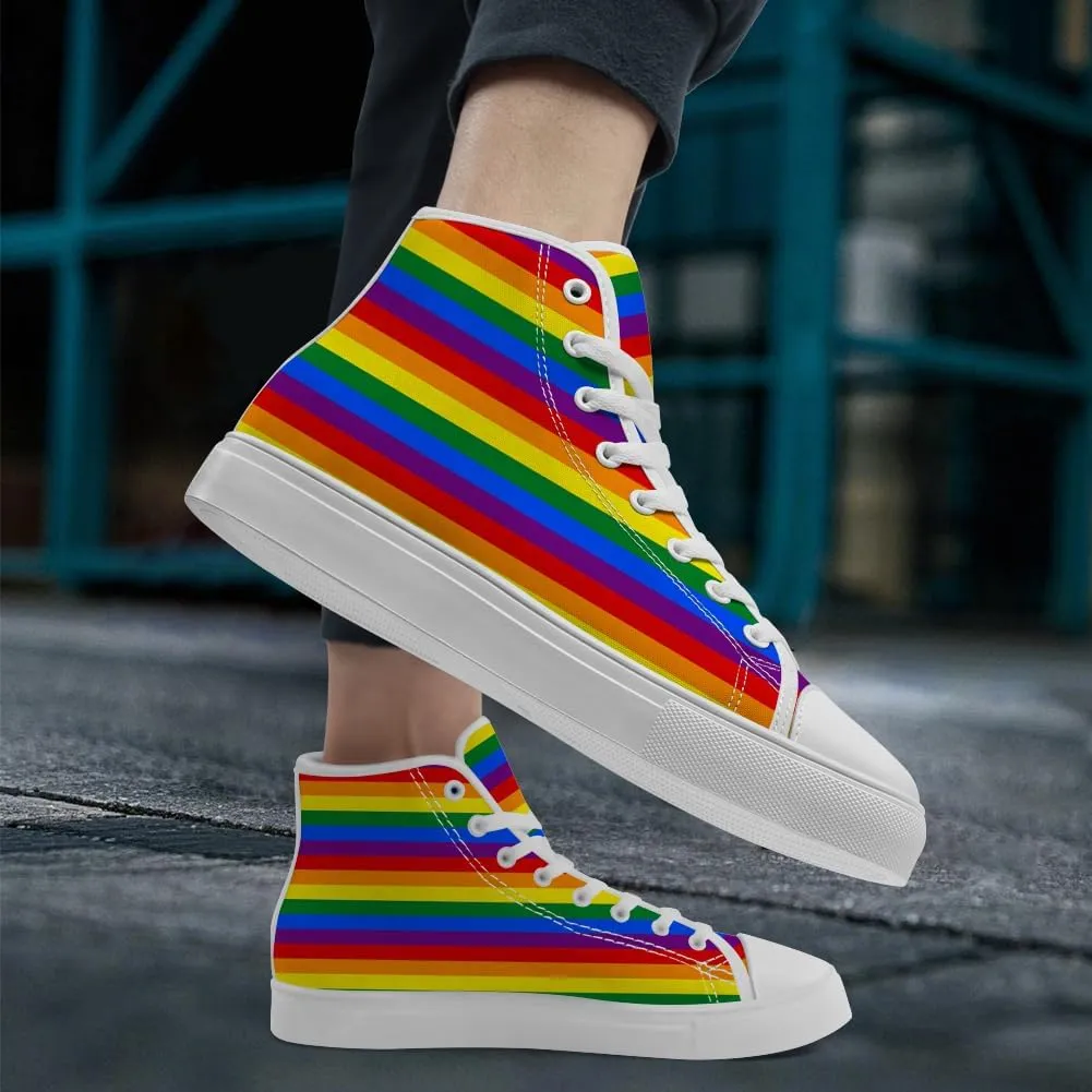 Women's Men's Rainbow High Top Sneakers LGBT High Top Canvas Shoes Lace Up Casual Shoes Gifts for Boyfriend Girlfriend