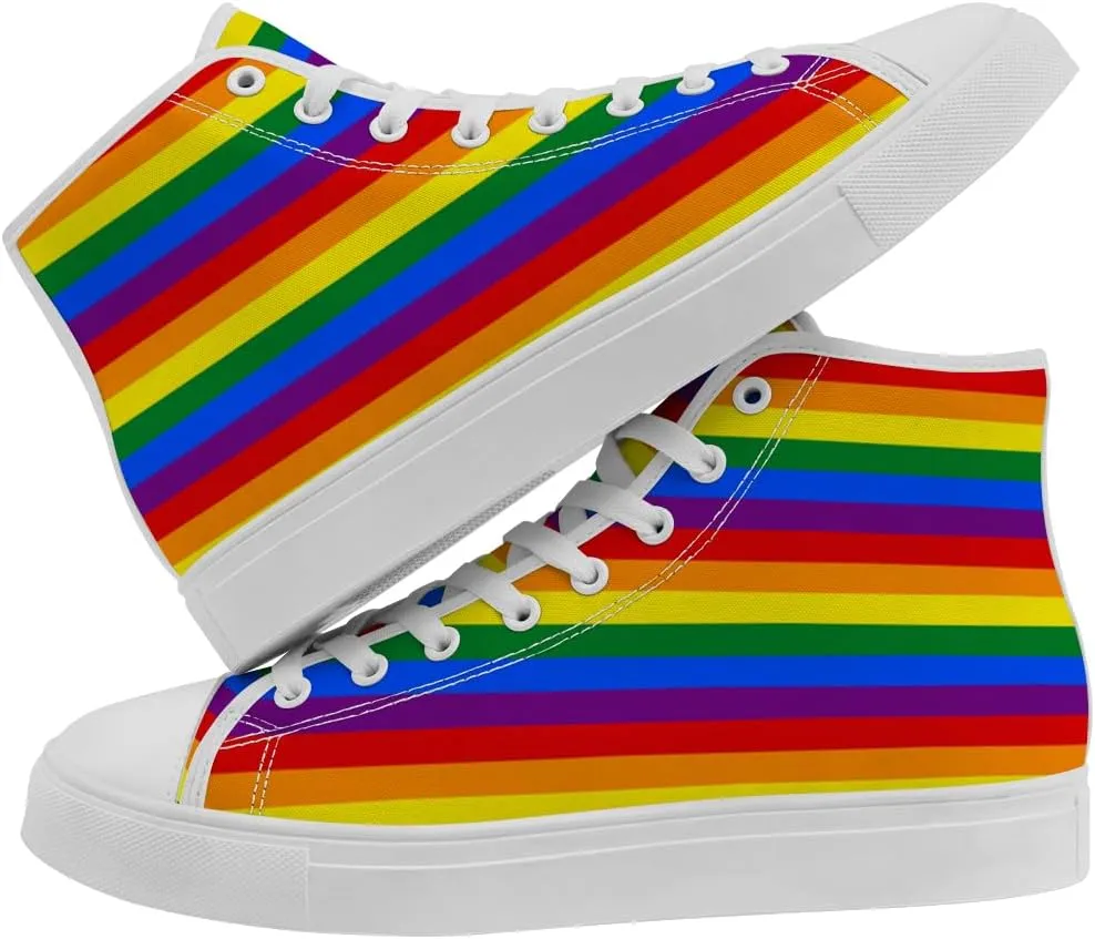 Women's Men's Rainbow High Top Sneakers LGBT High Top Canvas Shoes Lace Up Casual Shoes Gifts for Boyfriend Girlfriend