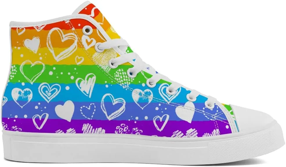 Women's Men's Rainbow High Top Sneakers LGBT High Top Canvas Shoes Lace Up Casual Shoes Gifts for Boyfriend Girlfriend