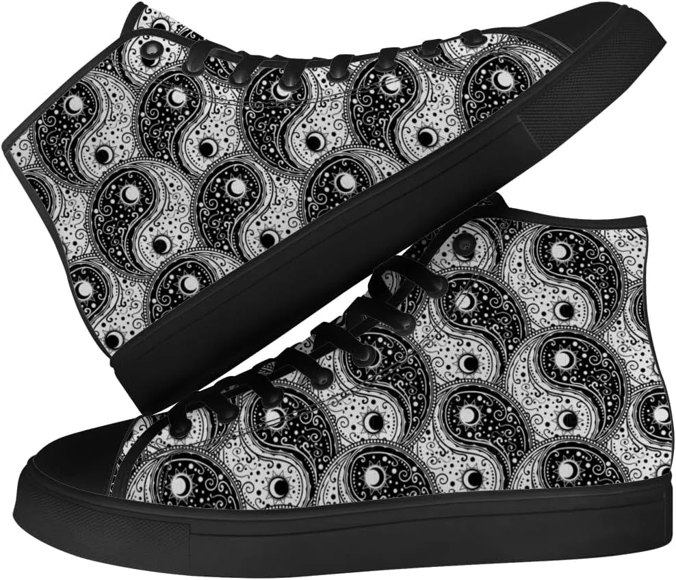 Women's Men's Yin and Yang High Top Canvas Shoes Black High Top Sneakers Lace Up Casual Shoes