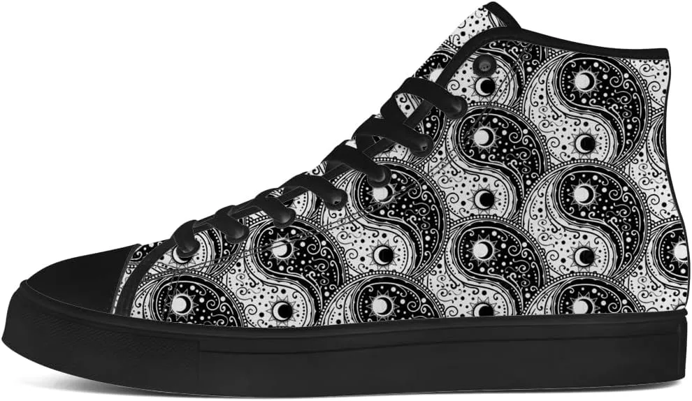 Women's Men's Yin and Yang High Top Canvas Shoes Black High Top Sneakers Lace Up Casual Shoes