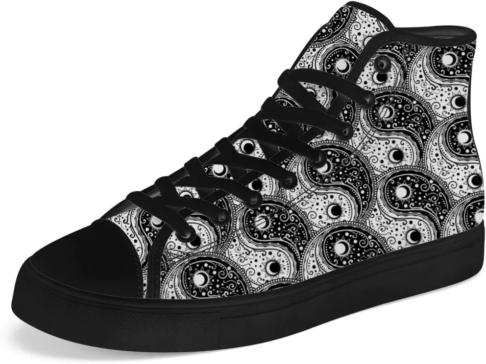 Women's Men's Yin and Yang High Top Canvas Shoes Black High Top Sneakers Lace Up Casual Shoes