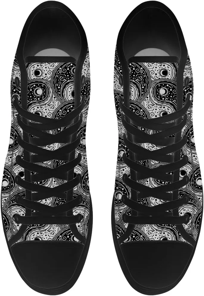 Women's Men's Yin and Yang High Top Canvas Shoes Black High Top Sneakers Lace Up Casual Shoes