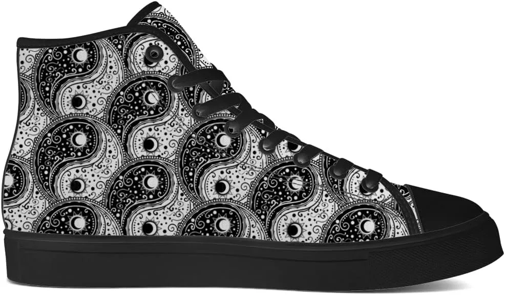 Women's Men's Yin and Yang High Top Canvas Shoes Black High Top Sneakers Lace Up Casual Shoes