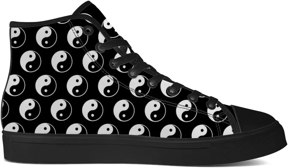 Women's Men's Yin and Yang High Top Canvas Shoes Black High Top Sneakers Lace Up Casual Shoes