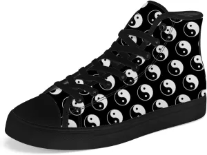 Women's Men's Yin and Yang High Top Canvas Shoes Black High Top Sneakers Lace Up Casual Shoes
