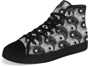 Women's Men's Yin and Yang High Top Canvas Shoes Black High Top Sneakers Lace Up Casual Shoes