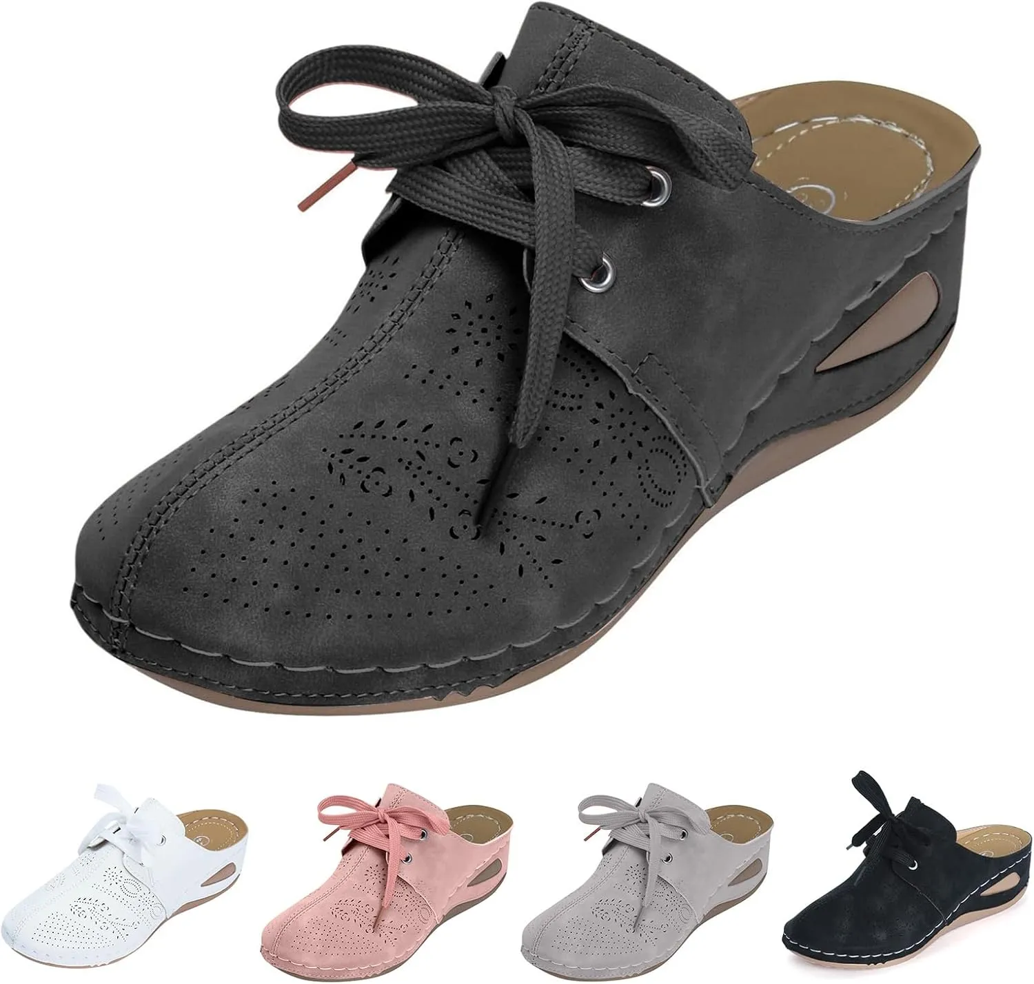 Women's Mules & Clogs Closed Toe Platform Wedge Sandals Comfortable Slip On Slides Breathable Clogs Outdoor Slippers Hollow Out Walking Shoes with Arch Support