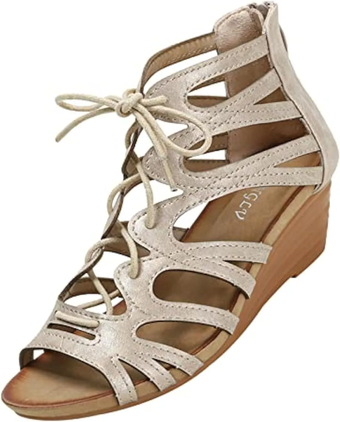 Women's Open Toe Wedge Gladiator Sandals,Strappy Zipper Orthopedic Roman Sandals,Fish Mouth Round Toe Cage Beach Sandals