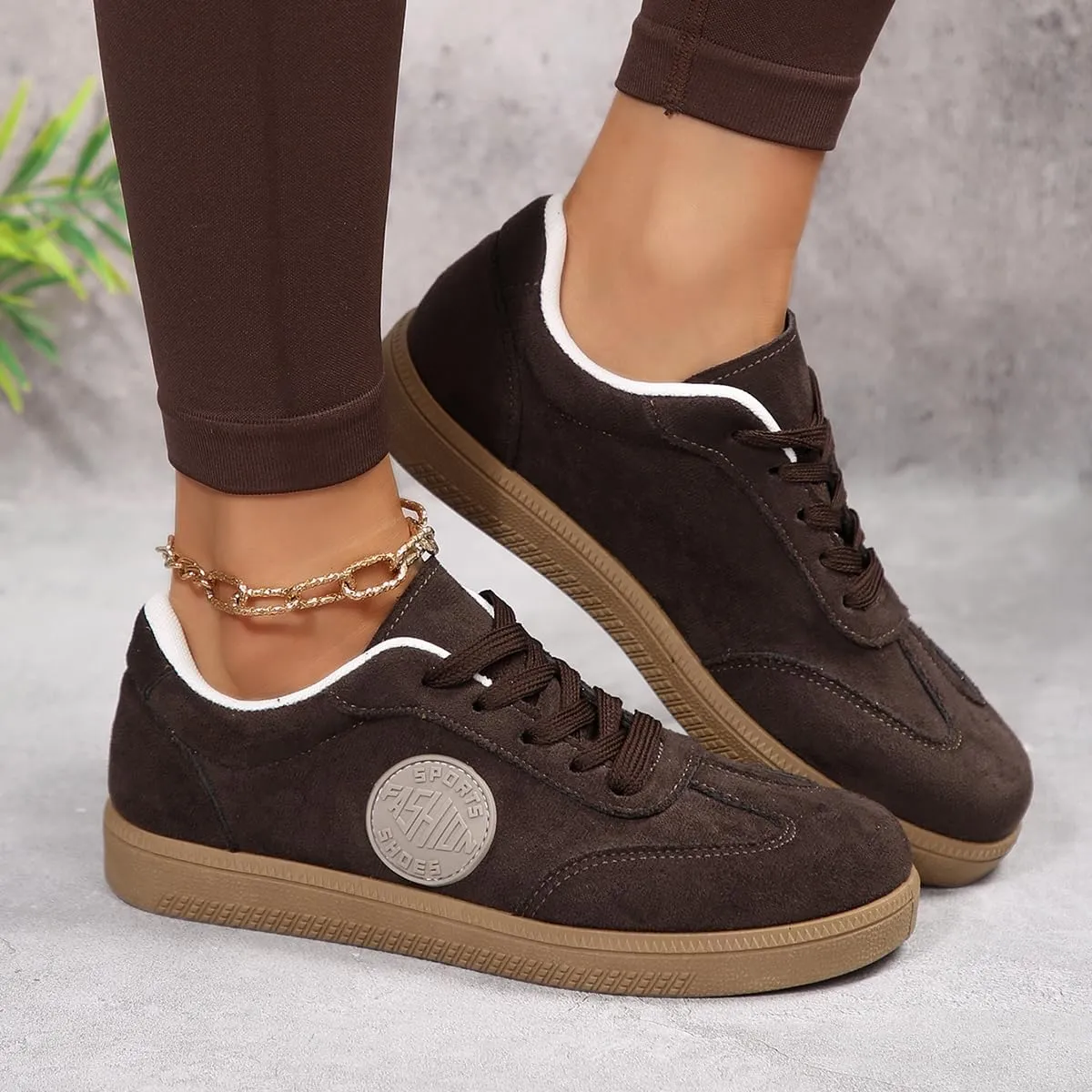 Women??s Retro Casual Sneakers ?C Faux Suede Fashion Skate Shoes with Rubber Sole, Lace-Up Design, and Street Style Look ?C Comfortable Everyday Walking Trainers for Travel, Campus & City Wear
