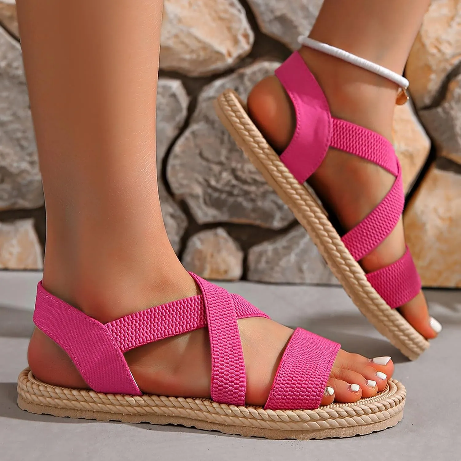 Women's Sandals Arch Support Sandals Summer Beach Sandals Travel Elastic Ankle Strap Sandal Bohemia Shoes