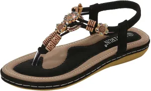 Women's Sandals Travel Summer Beach Sandals Comfortable Slip-On Flat Sandals Ankle Elastic Strap Shoes