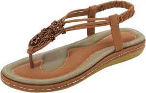 Women's Sandals Travel Summer Beach Sandals Comfortable Slip-On Flat Sandals Ankle Elastic Strap Shoes