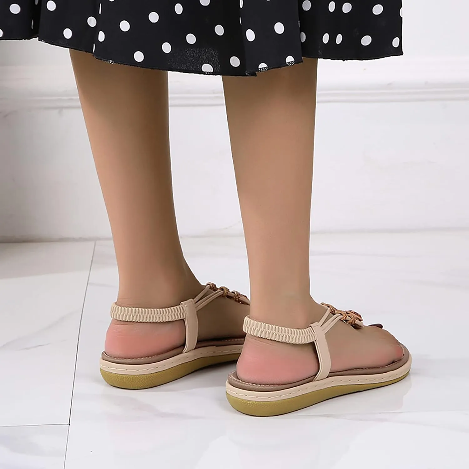 Women's Sandals Travel Summer Beach Sandals Comfortable Slip-On Flat Sandals Ankle Elastic Strap Shoes