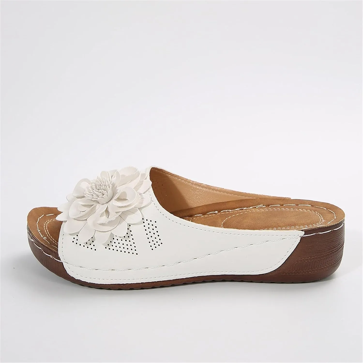 Womens Summer Beach Sandals Flower Orthopedic Wedge Sandals with Arch Support Comfortable Slip On Platform Flats