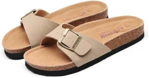 XUEMML Cork Slippers Women, New Summer Fashion Flat Sandals, Men Non-Slip Shoes Vacation Travel Beach Sandals(Beige,39 EU)