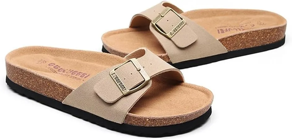 XUEMML Cork Slippers Women, New Summer Fashion Flat Sandals, Men Non-Slip Shoes Vacation Travel Beach Sandals(Beige,39 EU)