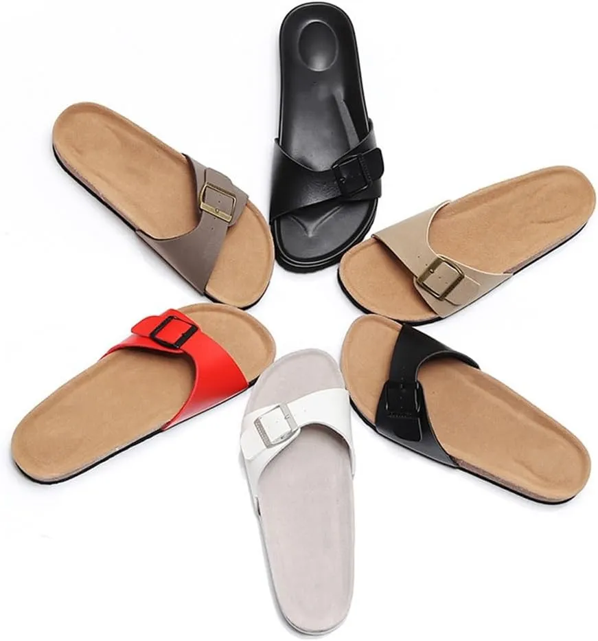 XUEMML Cork Slippers Women, New Summer Fashion Flat Sandals, Men Non-Slip Shoes Vacation Travel Beach Sandals(Beige,39 EU)