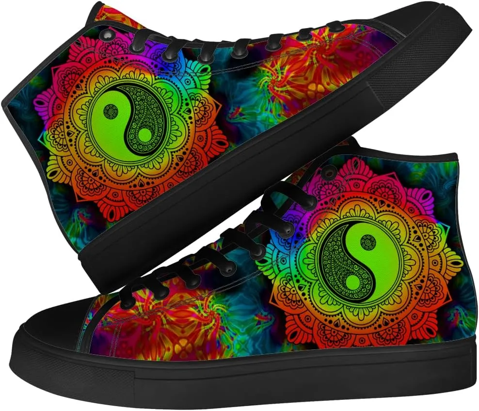 Yin and Yang High Top Canvas Shoes High Top Sneakers Lace Up Casual Shoes Gifts for Men Women