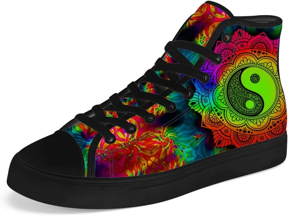 Yin and Yang High Top Canvas Shoes High Top Sneakers Lace Up Casual Shoes Gifts for Men Women