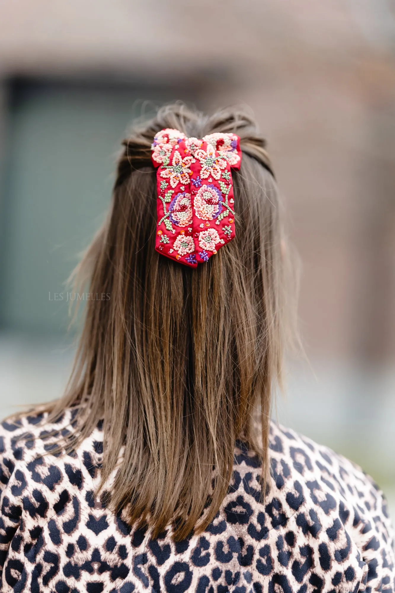 Yvette beaded bow clip salsa red