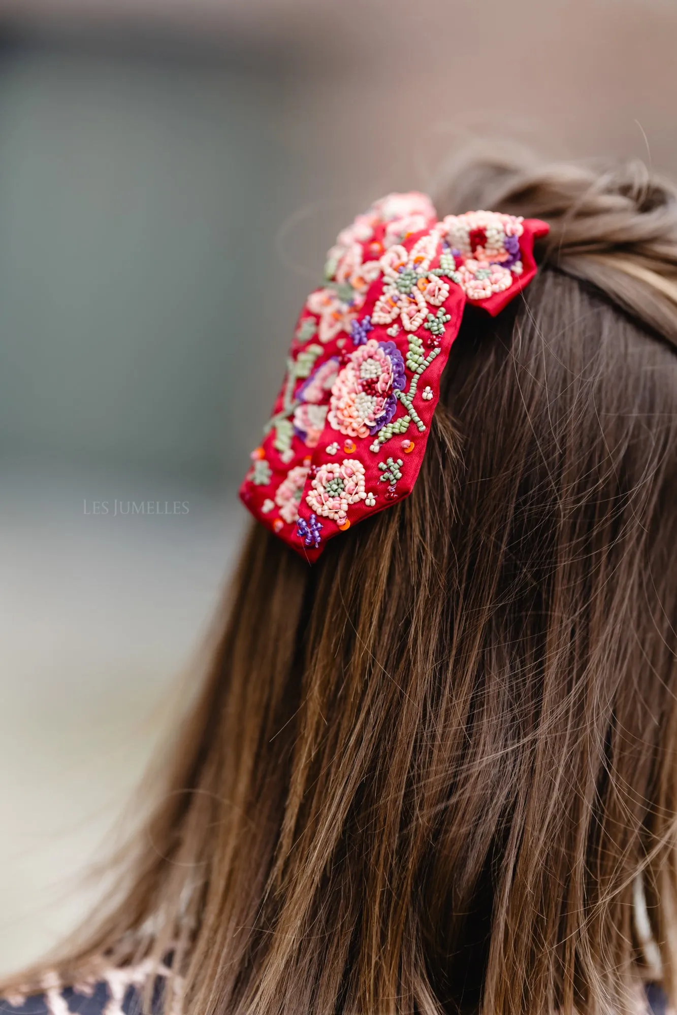 Yvette beaded bow clip salsa red