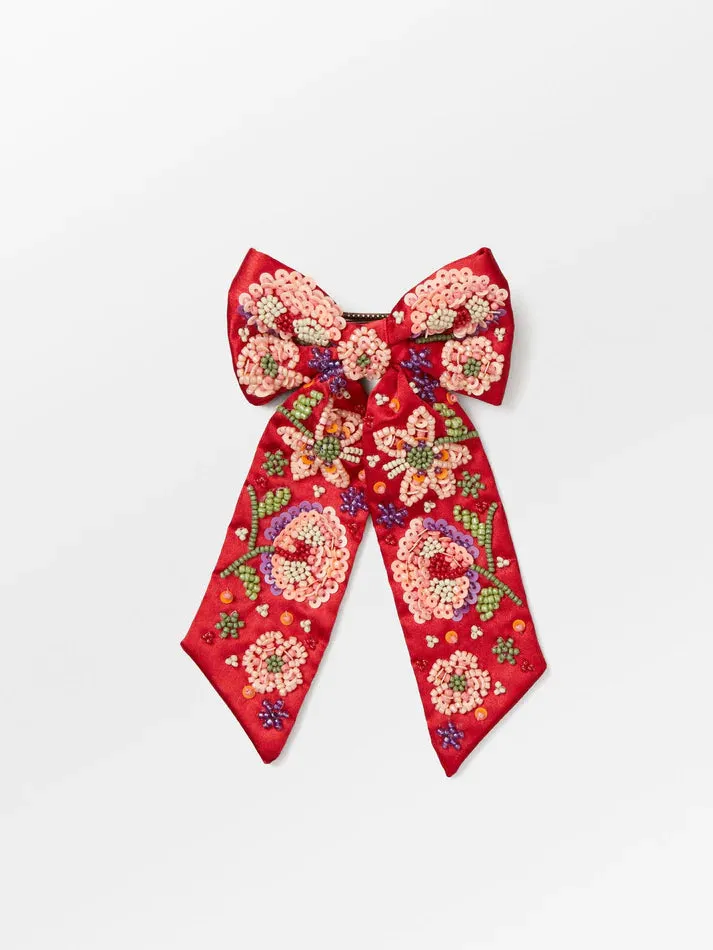 Yvette beaded bow clip salsa red