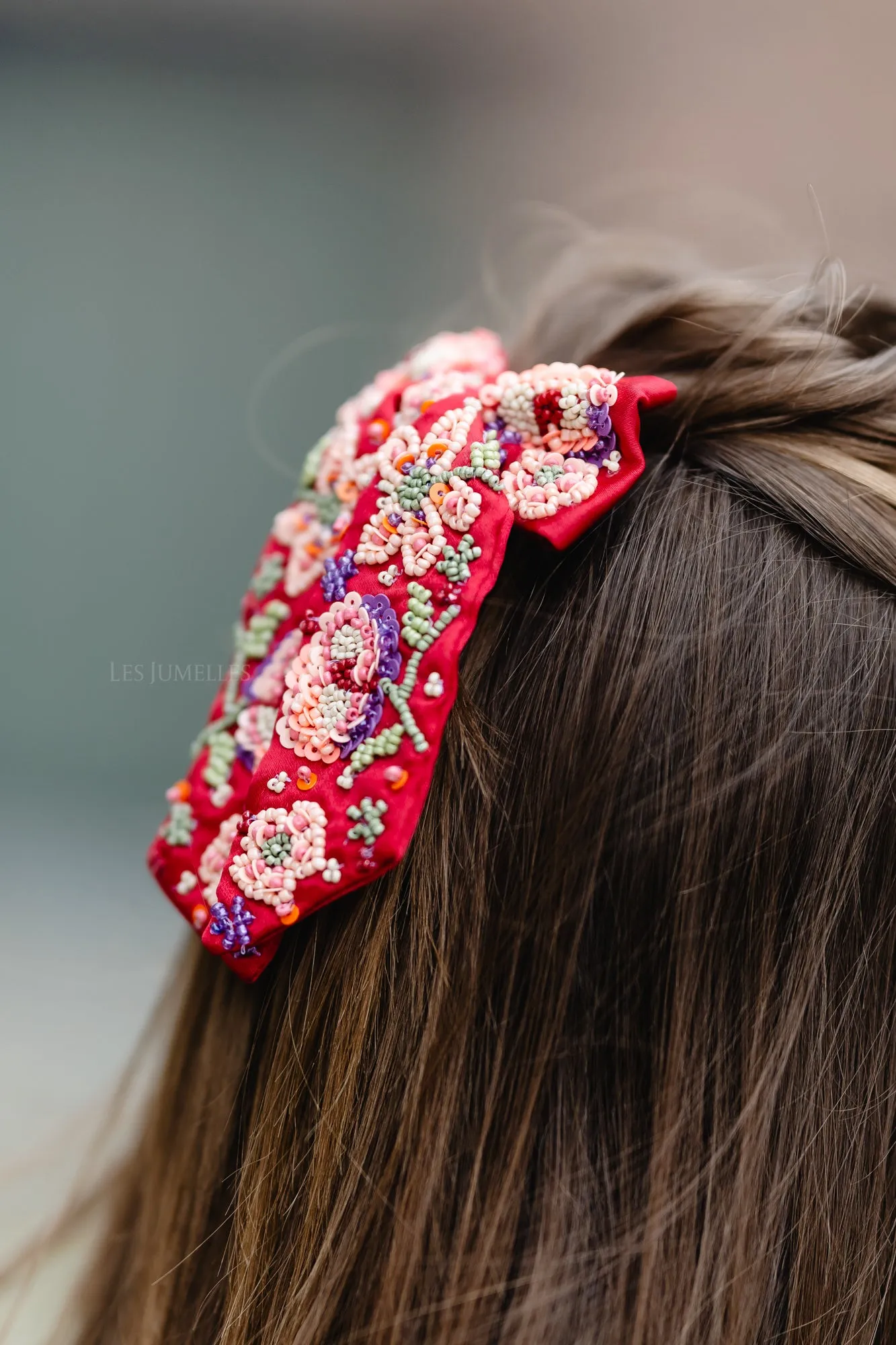Yvette beaded bow clip salsa red