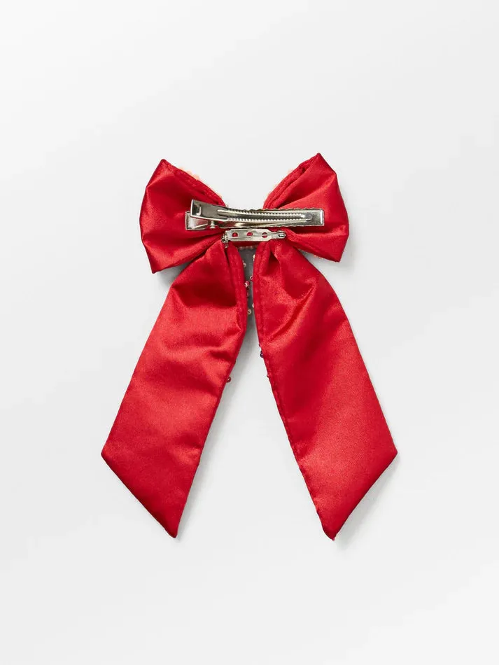 Yvette beaded bow clip salsa red