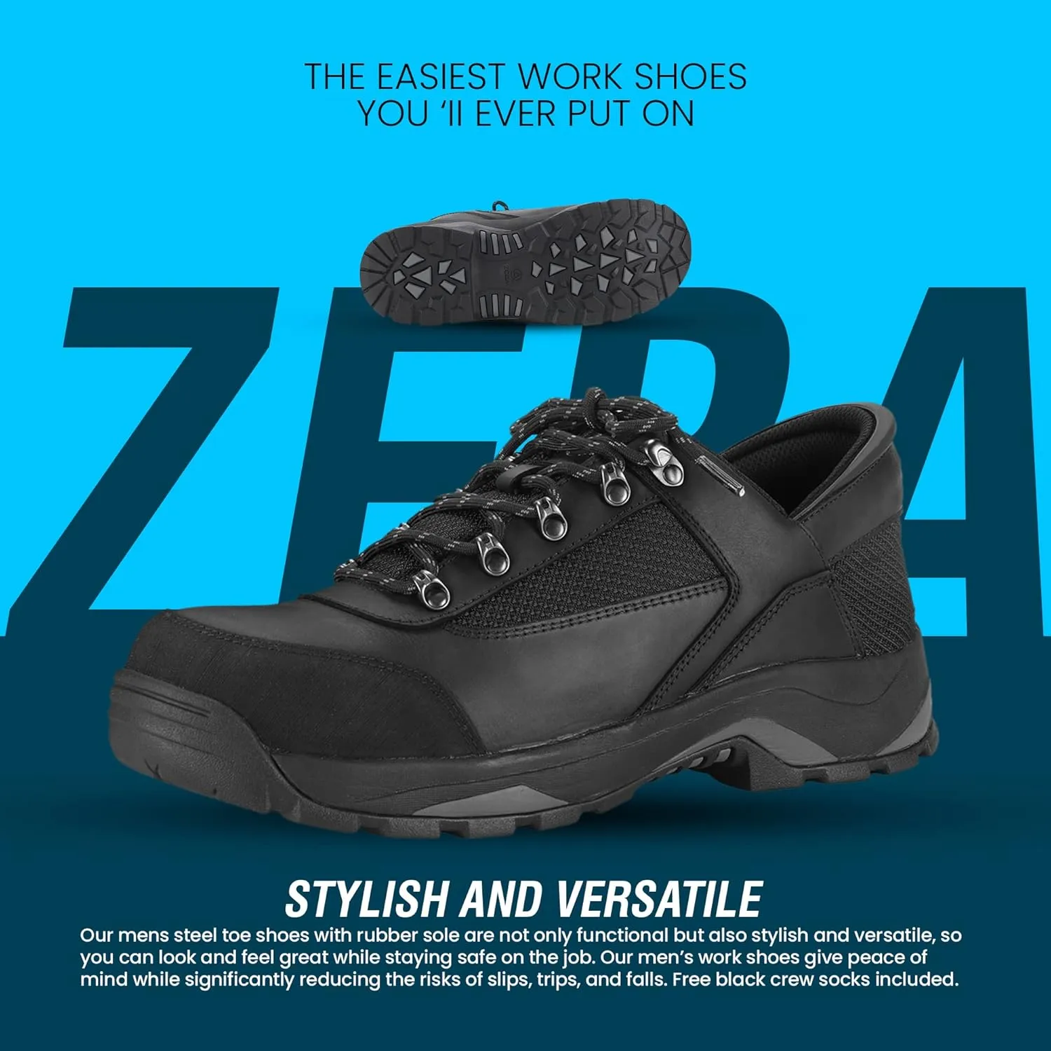 ZEBA Hands Free Steel Toe Shoes for Men Slip on and Collapsible Steel Toe Work Shoes for Men