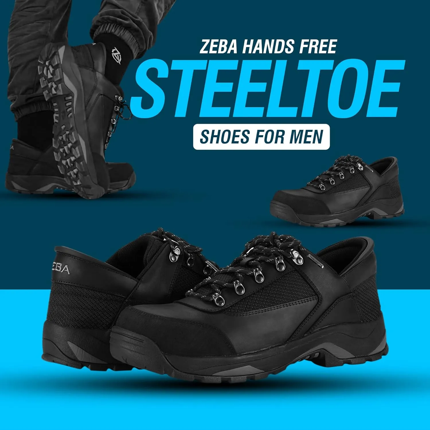 ZEBA Hands Free Steel Toe Shoes for Men Slip on and Collapsible Steel Toe Work Shoes for Men