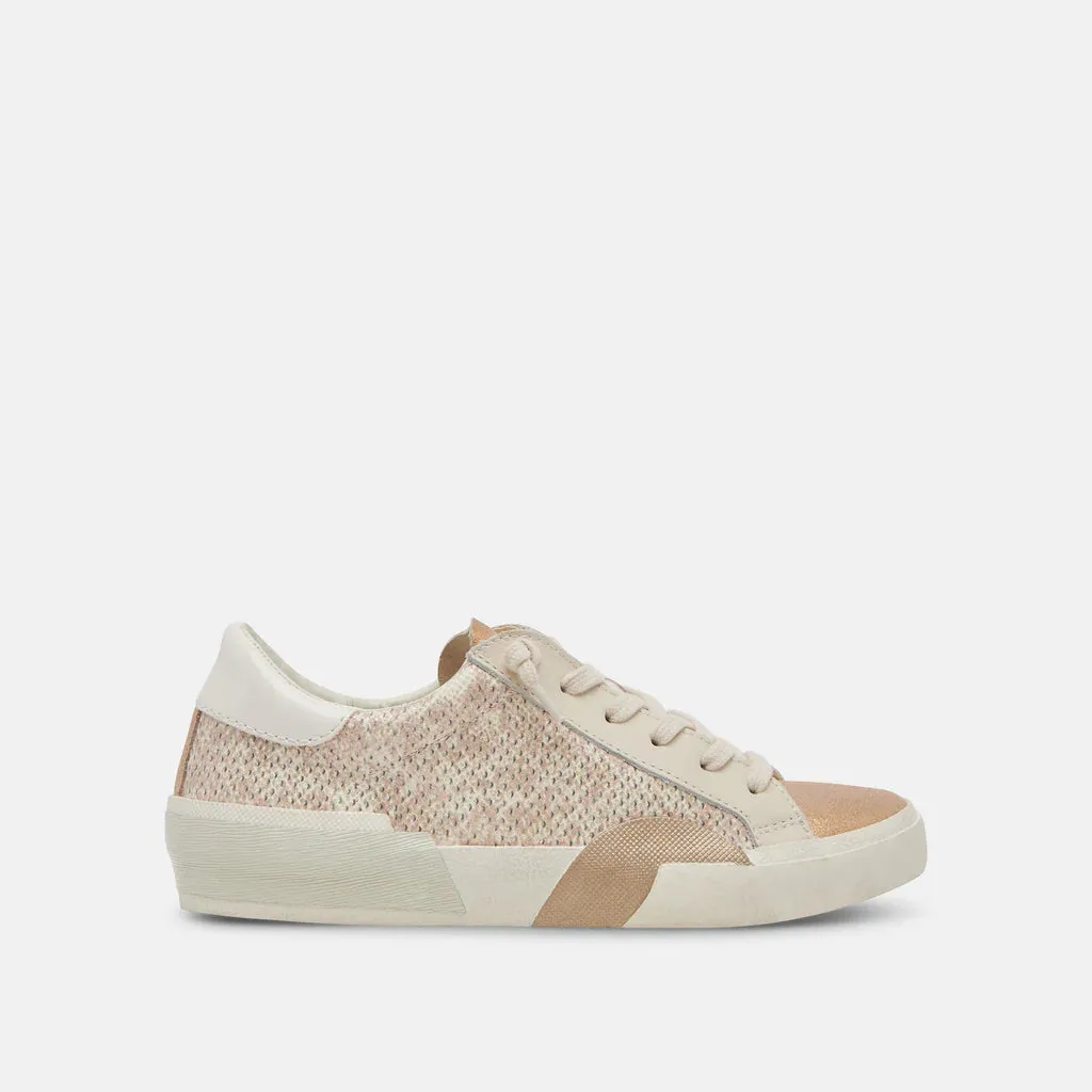 Zina Sand Embossed Leather Sneakers